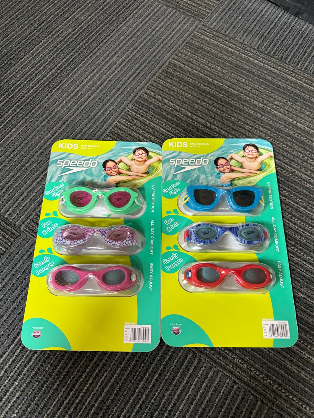 Speedo Kids Goggles Pack — Blue, Green, Pink
